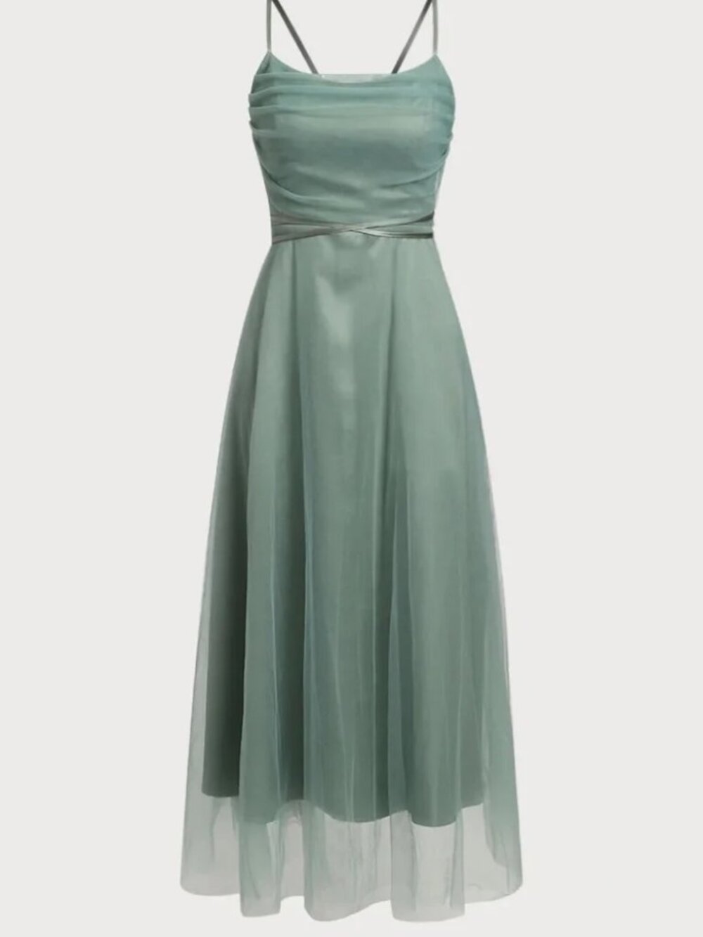 Green Mesh Flowy Slip Midi Dress